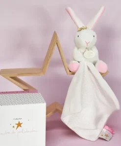 Doudou lapin mouchoir rose lapin étoile - 10 cm