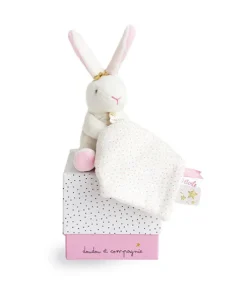Doudou lapin mouchoir rose lapin étoile - 10 cm