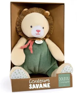Doudou Lion beige et vert - 30 cm