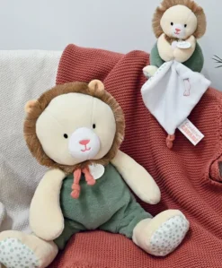 Doudou Lion beige et vert - 30 cm