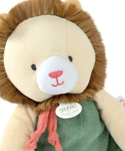 Doudou Lion beige et vert - 30 cm