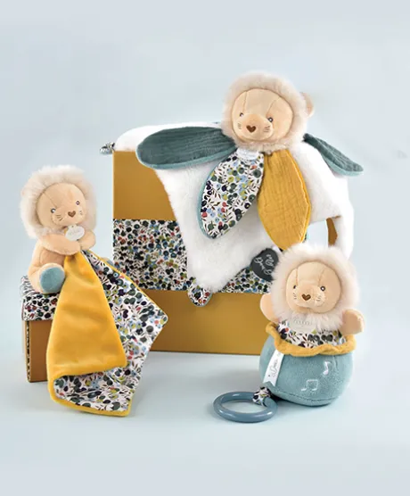 Doudou LION jaune avec mouchoir - BOH'AIME -