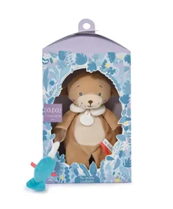 Doudou Loutre marron avec poisson - "Ma petite Louloutre"