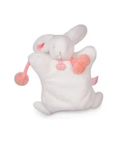 Doudou Marionnette Lapin Pompon Corail