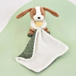 Doudou mouchoir chien vert et marron - 11 cm