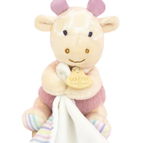 Doudou mouchoir Girafe rose - 11 cm