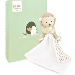 Doudou mouchoir hérisson vert et marron - 11 cm