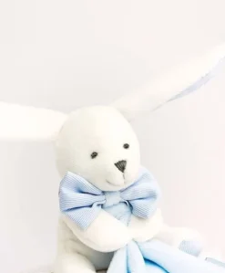 Doudou mouchoir lapin bleu - 10 cm - Boite fleur