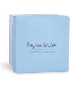 Doudou mouchoir lapin bleu - 10 cm - Boite fleur