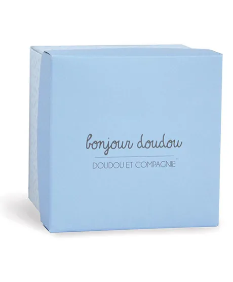 Doudou mouchoir lapin bleu - 10 cm - Boite fleur