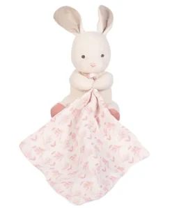 Doudou mouchoir lapin rose en coton BIO - 15 cm