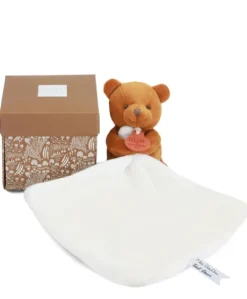 Doudou mouchoir- Mon petit ourson - Orange - 10 cm