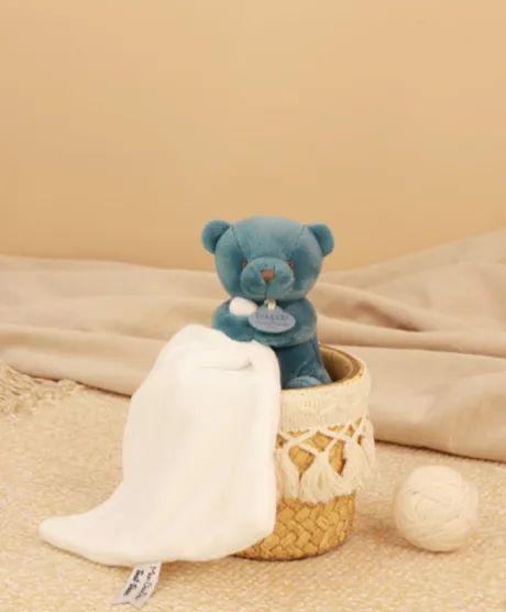 Doudou mouchoir- Mon petit ourson - Bleu - 10 cm