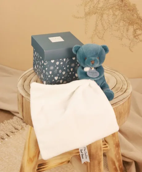 Doudou mouchoir- Mon petit ourson - Bleu - 10 cm