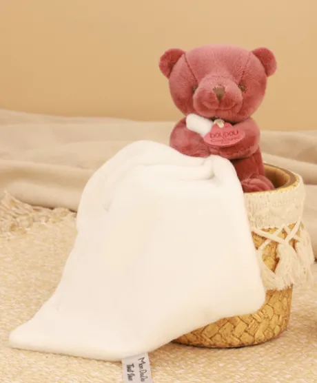 Doudou mouchoir- Mon petit ourson - Rouge bordeaux- 10 cm