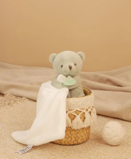 Doudou mouchoir- Mon petit ourson - Vert Clair - 10 cm