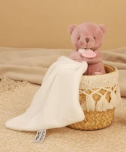 Doudou mouchoir- Mon petit ourson - Rose - 10 cm