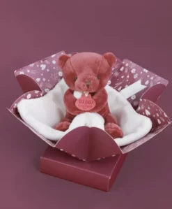 Doudou mouchoir- Mon petit ourson - Rouge bordeaux- 10 cm
