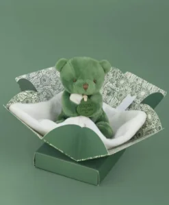 Doudou mouchoir- Mon petit ourson - Vert - 10 cm
