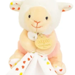 Doudou mouchoir mouton blanc et orange - 11 cm