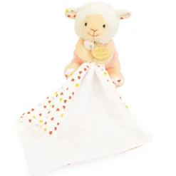 Doudou mouchoir mouton blanc et orange - 11 cm