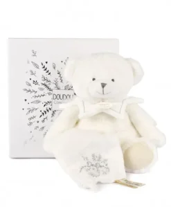 Doudou mouchoir ours Blanc - 30 cm - Collection Anniversaire