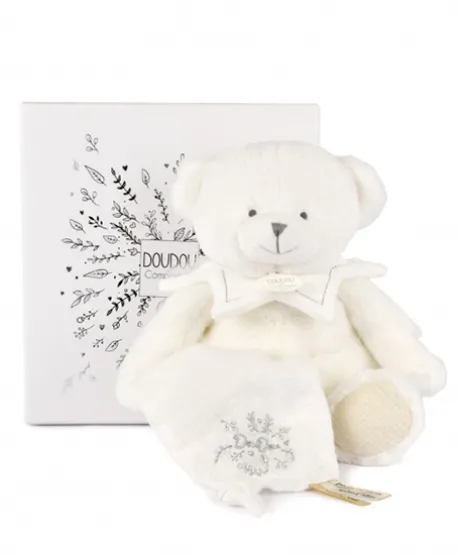 Doudou mouchoir ours Blanc - 30 cm - Collection Anniversaire
