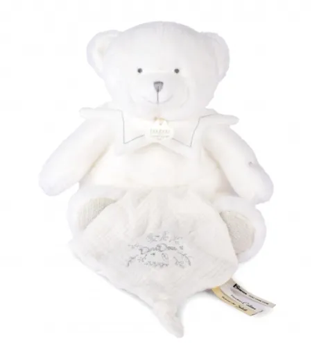 Doudou mouchoir ours Blanc - 30 cm - Collection Anniversaire