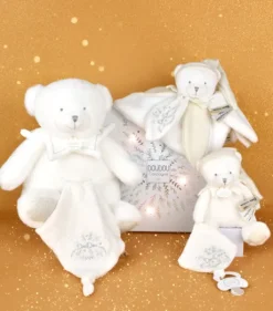 Doudou mouchoir ours Blanc - 30 cm - Collection Anniversaire