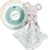 Doudou mouchoir Souris grise - vert en coton BIO - 15 cm