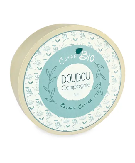 Doudou mouchoir Souris grise - vert en coton BIO - 15 cm