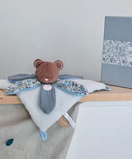 Doudou OURS bleu avec pétales - BOH'AIME -