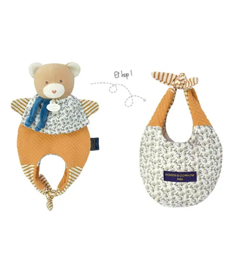 Doudou Ours marionnette - Petit sac - Amusette 3 EN 1