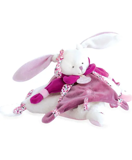 Doudou plat Cerise le lapin Rose - 27 cm