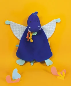Doudou plat dinosaure bleu Sashou - 25 cm
