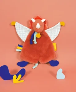 Doudou plat dinosaure orange Lou - 25  cm