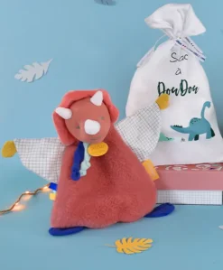 Doudou plat dinosaure orange Lou - 25  cm