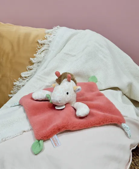 Doudou plat girafe beige et rouge -25 cm