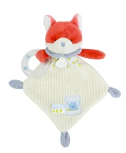 Doudou plat hochet billes - Renard Romarin - 21 cm