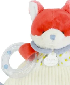 Doudou plat hochet billes -  Renard Romarin - 21 cm