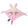 Doudou plat lapin rose avec marionnette à doigt - 30 cm