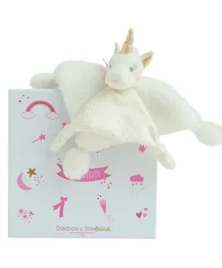 Doudou plat Licorne blanche - 22 cm