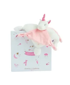 Doudou plat Licorne rose - 22 cm