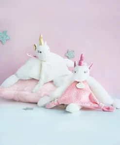 Doudou plat Licorne rose - 22 cm