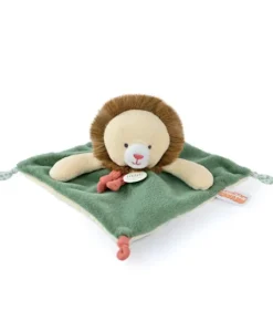 Doudou plat lion beige et vert - 25 cm