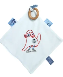 Doudou plat mascotte jeux olympiques paris 2024 avec anneau en bois - 25 cm