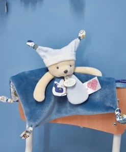 Doudou plat Ours 3 histoires - Bleu