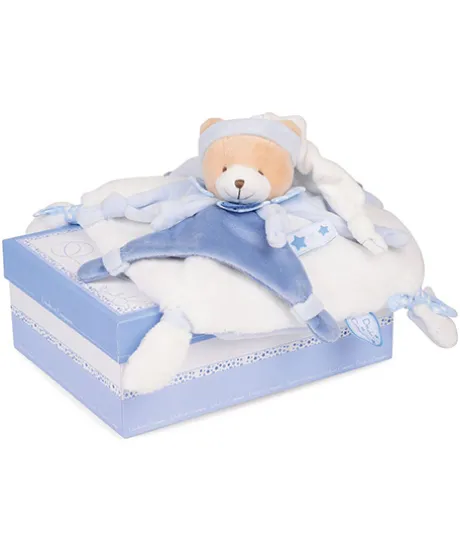 Doudou plat ours Petit chou - Bleu - 27 cm