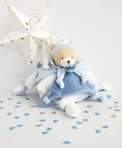 Doudou plat ours Petit chou - Bleu - 27 cm