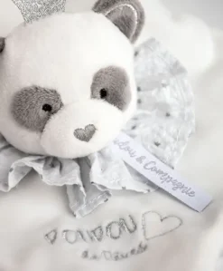 Doudou plat Panda gris - Attrape-rêves - 20 cm